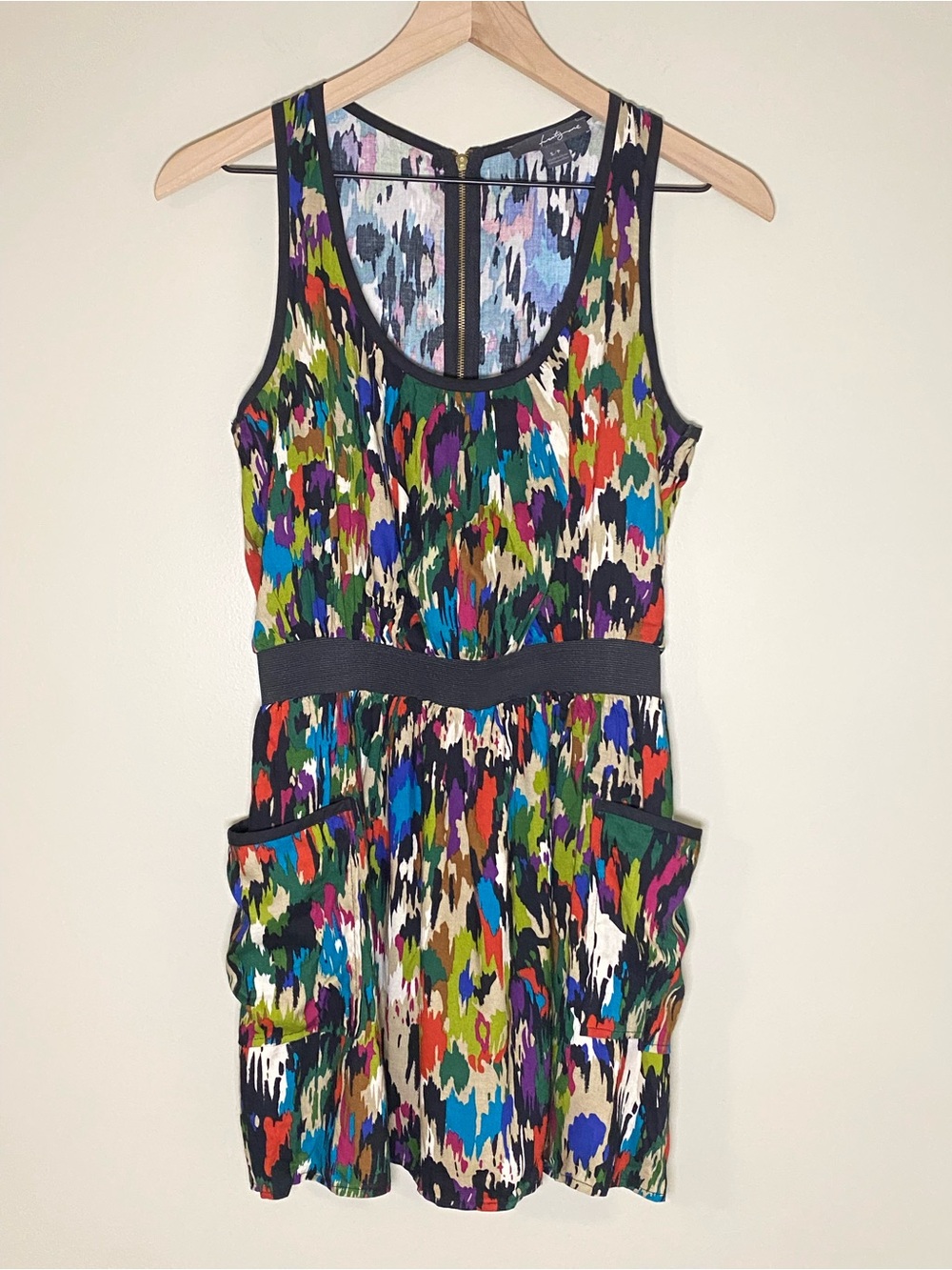 Forever 21 Retro Abstract Watercolor Festival Sleeveless Dress Pockets Small